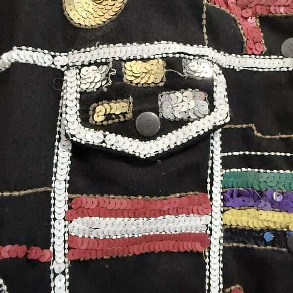 VTG MODI Sequin Patchwork Denim Jacket Women's M Boho Statement 90s vibes FLAW - Picture 10 of 13